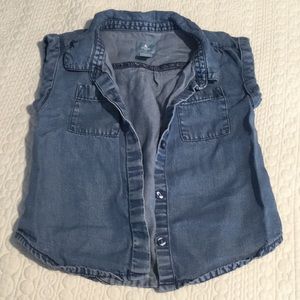 Girls vintage wash chambray button down shirt☀️